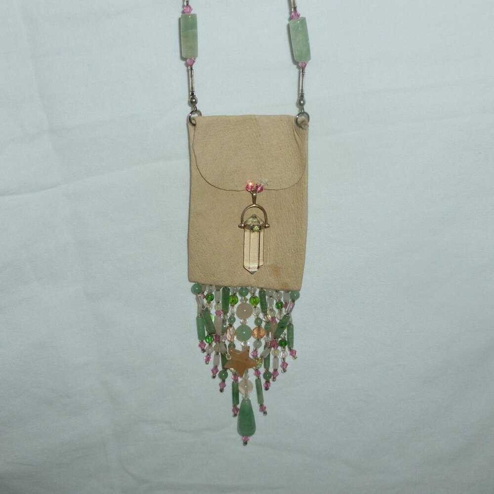 Handcrafted Artisan Leather Medicine Bag Necklace Peridot Sterling Silver OOAK